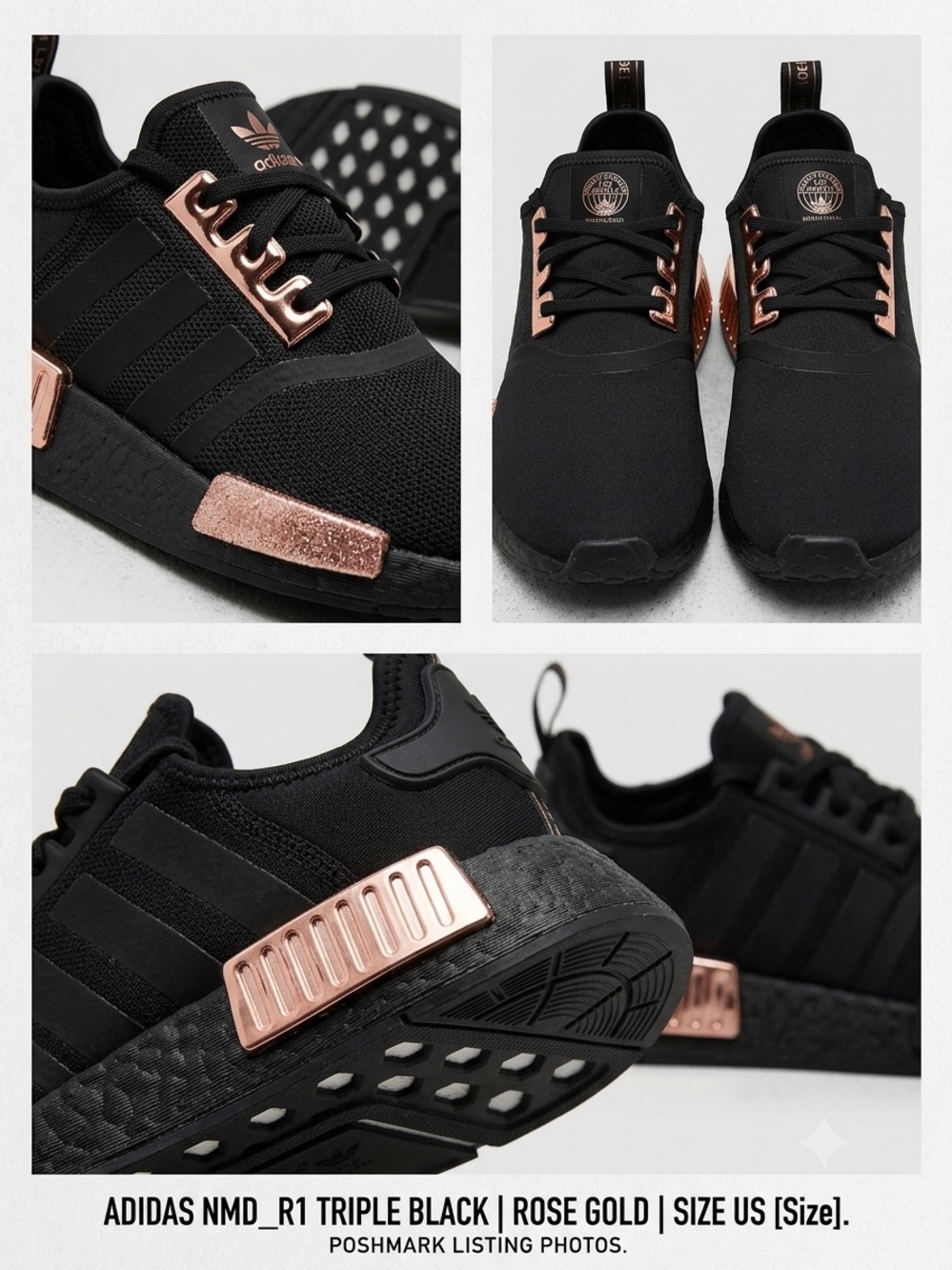 adidas Women's NMD_R1 Triple Black with Rose Gold Accents